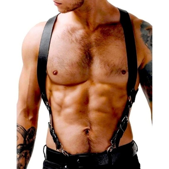 Men's Cross Back Buff Body Vegan Leather Chest Harness Black Hot New Accessory - Picture 1 of 5